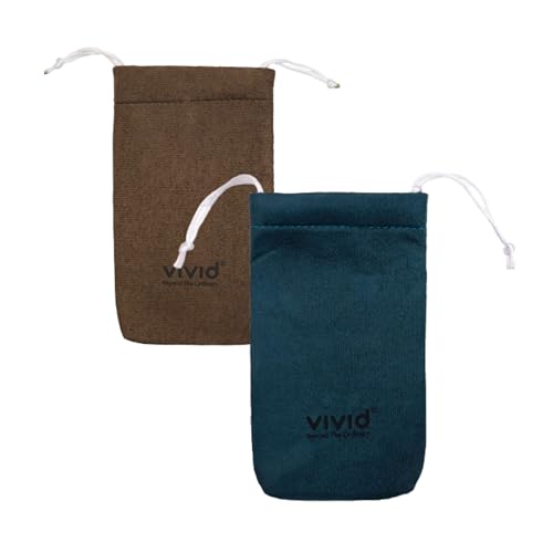 Vivid Unisex Adult Pack of 2 Soft Microfiber Velvet Pouch for Sunglasses & Eyeglasses – Multipurpose Case for Spectacles, Earphones, Makeup & Accessories | Closure – Dori | TT-FL -Brown-Blue - Image 1