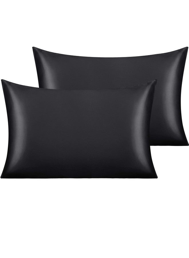 NTBAY 2 Pack Satin Standard Pillowcases for Hair and Skin, Luxurious and Silky Pillow Cases with Envelope Closure, 20x26 Inches, Black - Image 1