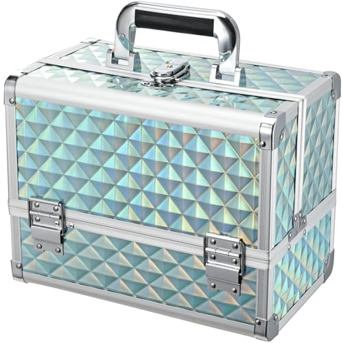 Joligrace Joligrace Makeup Box 116Inch Cosmetic Train Case for Women Travel Jewelry Organizer with Compartments  Mirror Portable Lockable Makeup Trunk Turquoise