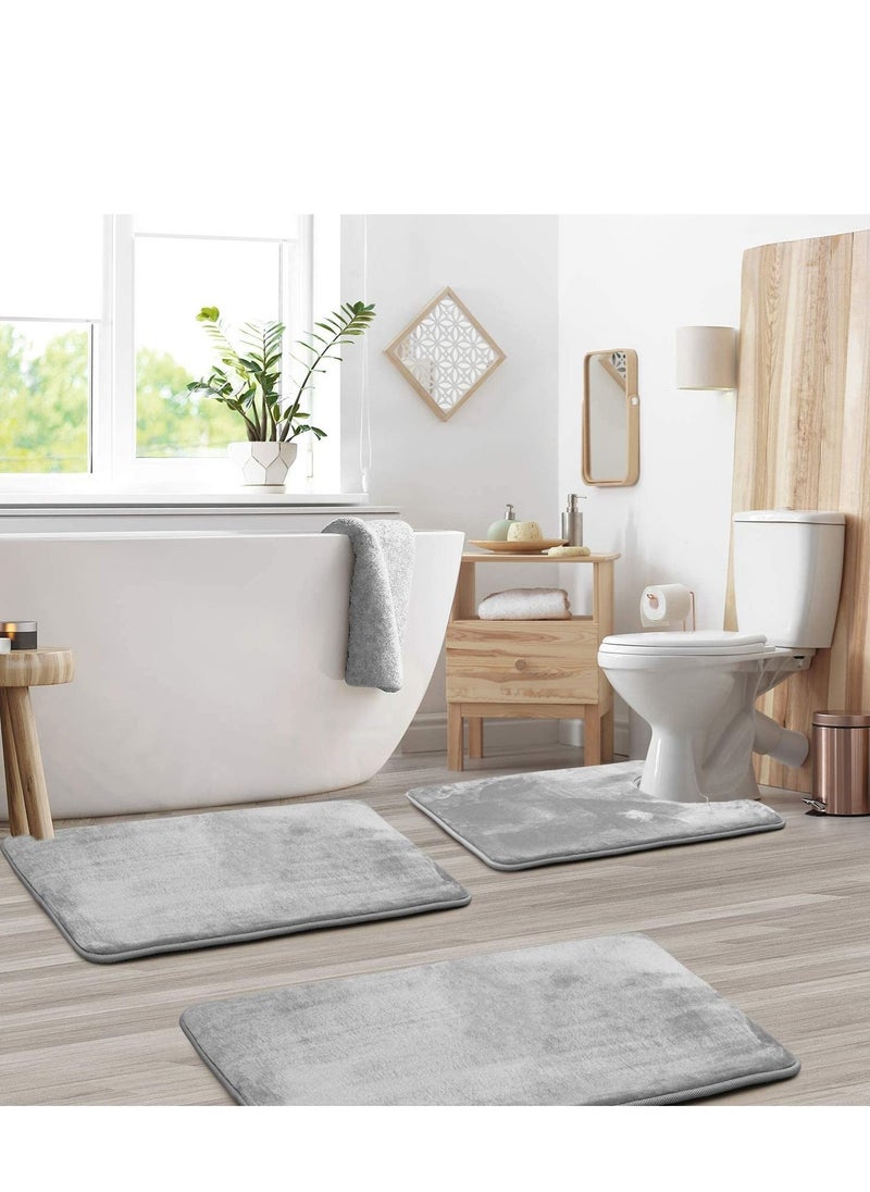 MIXDE - Bathroom Rugs, Velvet Memory Foam Bath Mat, Non-Slip Bath Rugs, Machine Wash, Dries Quickly, Ultra Soft Plush Bath Mats for Bathroom, 3 Piece Set (Gray) - Image 1