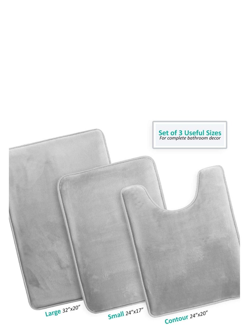 MIXDE - Bathroom Rugs, Velvet Memory Foam Bath Mat, Non-Slip Bath Rugs, Machine Wash, Dries Quickly, Ultra Soft Plush Bath Mats for Bathroom, 3 Piece Set (Gray) - Image 1