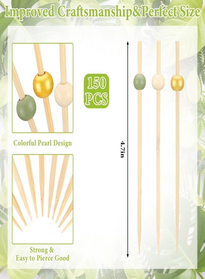 FoldTier مجموعة FoldTier من 150 قطعة من أعواد الكوكتيل بلون أخضر فاتح، مصنوعة من الخيزران واللؤلؤ، بطول 4.7 بوصة، مثالية لتزيين المقبلات والسندويشات والمشروبات والفواكه والأطعمة. أعواد كوكتيل طويلة مزخرفة، مناسبة للحفلات والمناسبات الخاصة. - Image 2