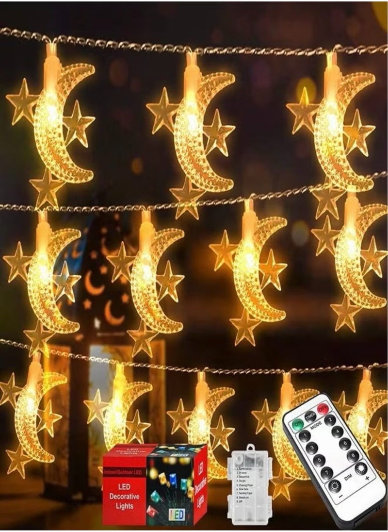 Generic Ramadan Decoration Star Moon Light String with Remote Control, 80 LEDs 10m Ramadan Light Battery Box Powered 8 Modes Ramadan Decoration for Home, Curtain, Outdoor, Party (Colorful)  - Image 1