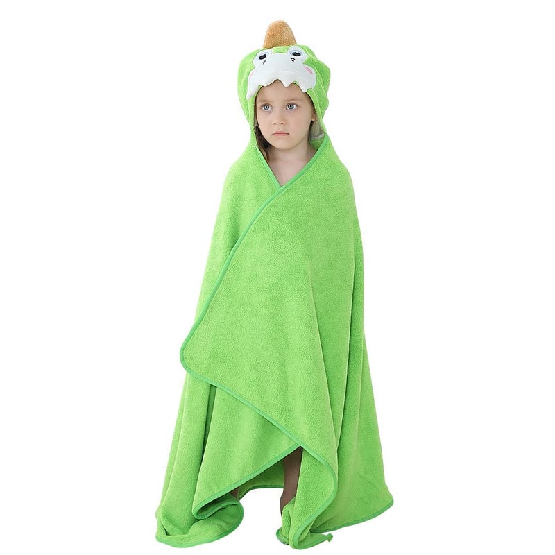 MICHLEY Cartoon Hooded Baby Towel Unisex, Premium Soft Swimming Bathrobe Large Washcloths 31.5" x 53" for 0-9T (Green Dinosaur) - Image 1