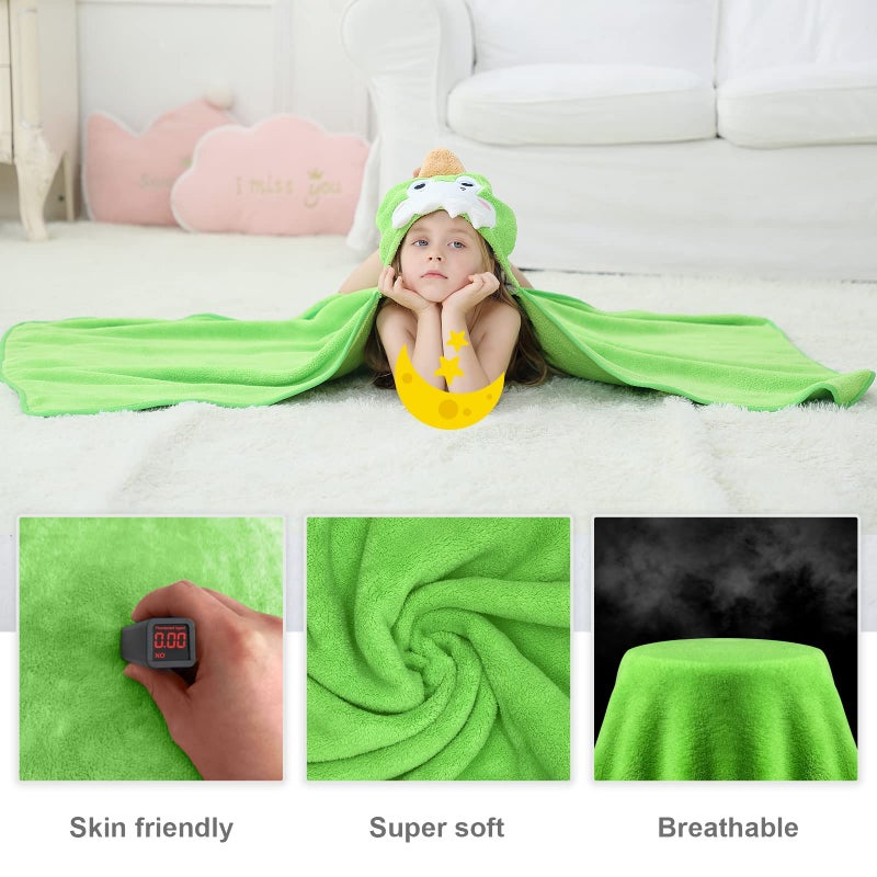 MICHLEY Cartoon Hooded Baby Towel Unisex, Premium Soft Swimming Bathrobe Large Washcloths 31.5" x 53" for 0-9T (Green Dinosaur) - Image 2