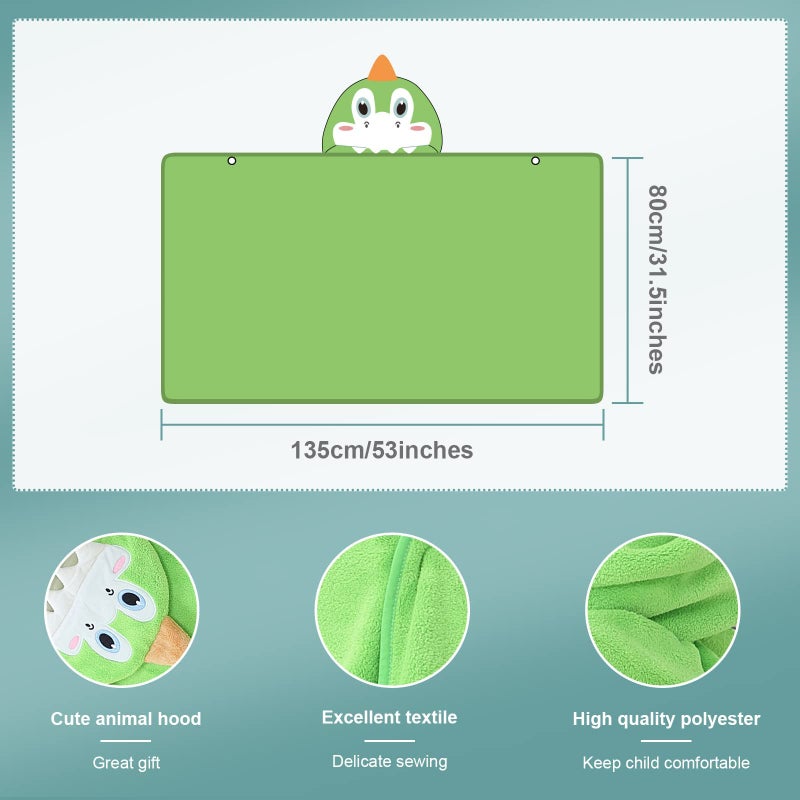 MICHLEY Cartoon Hooded Baby Towel Unisex, Premium Soft Swimming Bathrobe Large Washcloths 31.5" x 53" for 0-9T (Green Dinosaur) - Image 3