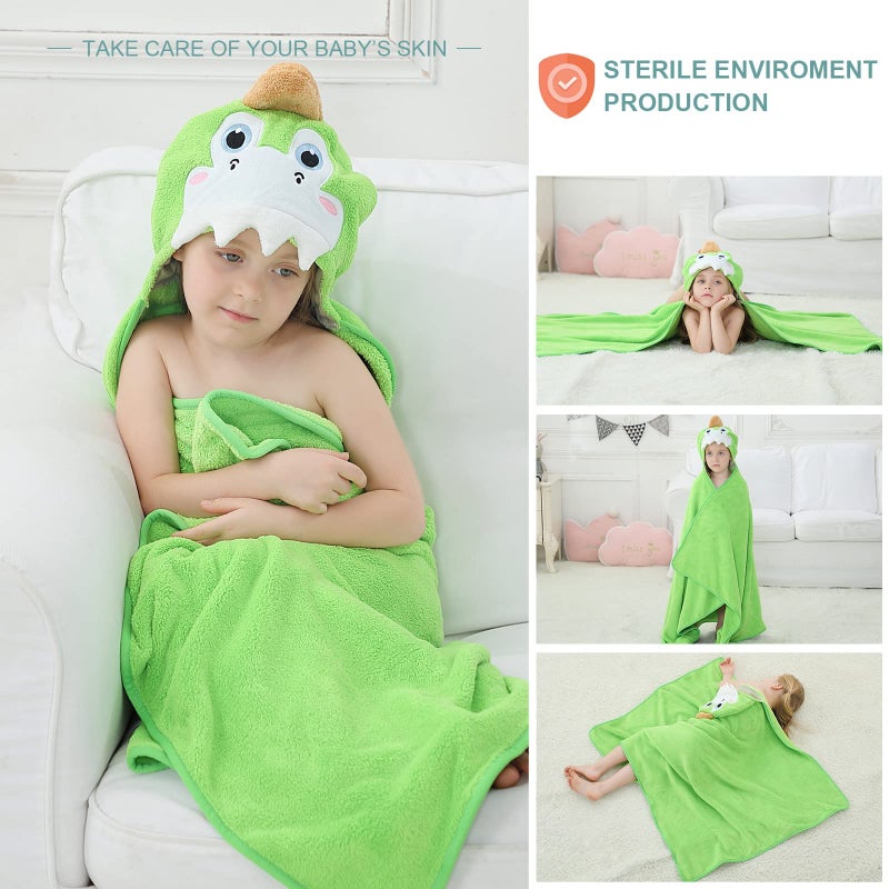 MICHLEY Cartoon Hooded Baby Towel Unisex, Premium Soft Swimming Bathrobe Large Washcloths 31.5" x 53" for 0-9T (Green Dinosaur) - Image 5