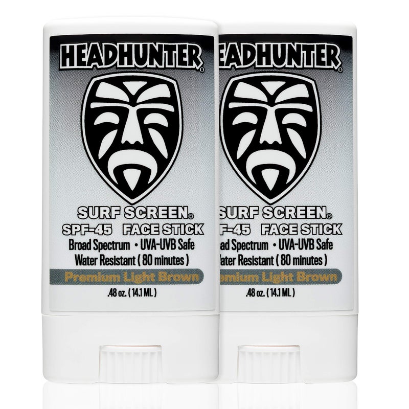 Headhunter Sunscreen Face Stick SPF 45 Waterproof Surf Sunblock for Waterman WaterResistant Facial Sunscreen for UltraSport Protection and Solar Defense 80 min Tinted Light Brown 1 pack