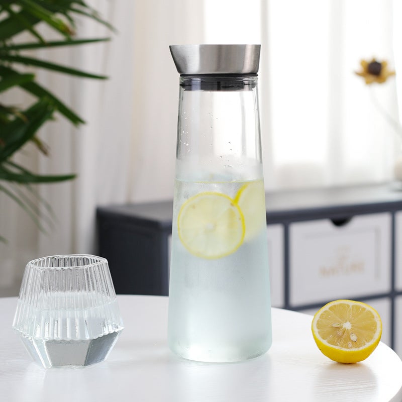 Creative Nordic Glass Cold Water Kettle Household Large Capacity Straight Danish Pot Stainless Steel Lid Cool White Open Beverage Pot - Image 2
