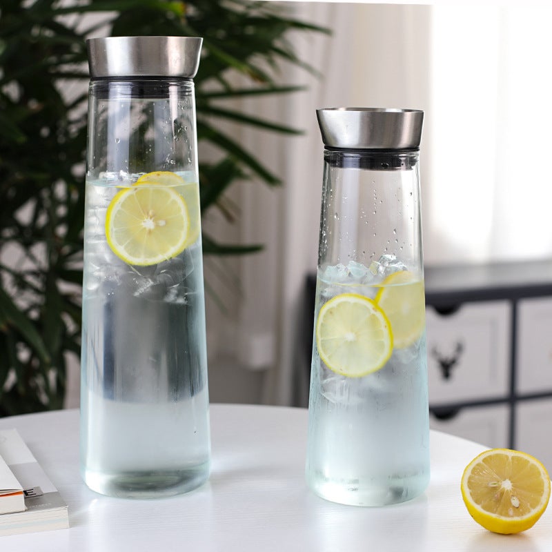 Creative Nordic Glass Cold Water Kettle Household Large Capacity Straight Danish Pot Stainless Steel Lid Cool White Open Beverage Pot - Image 1