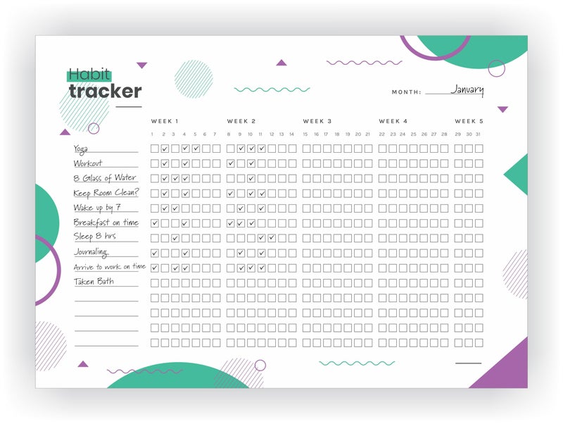 Kelenate® (Rectangle) Habit Tracker Calendar - Inspirational Habit Journal - 12 Sheets Daily Habit Tracker Journal and Goal Board - Motivational Goal Journal - Great Tool For Productivity And Workout (Design-27) - Image 1