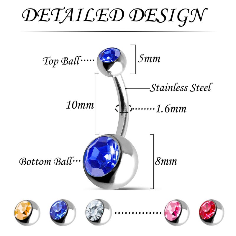OMAIGAR Belly Button Rings 30 Pieces, Surgical Stainless Steel Belly Rings for Women with Colorful Crystal Diamonds, Body Piercing Navel Ring as Ideal Jewelry Set - Image 3