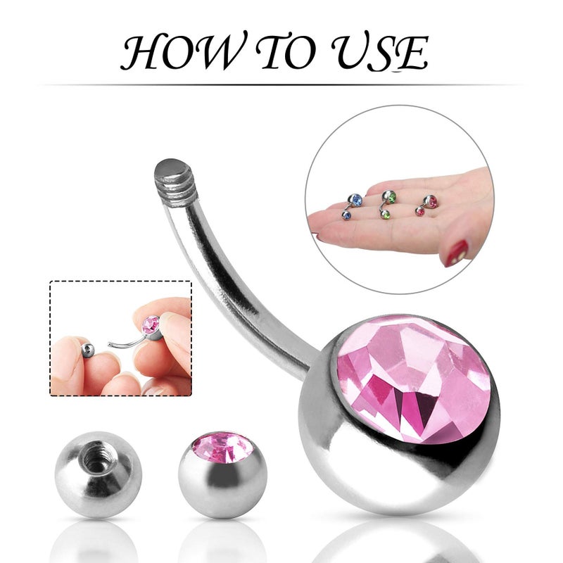 OMAIGAR Belly Button Rings 30 Pieces, Surgical Stainless Steel Belly Rings for Women with Colorful Crystal Diamonds, Body Piercing Navel Ring as Ideal Jewelry Set - Image 4