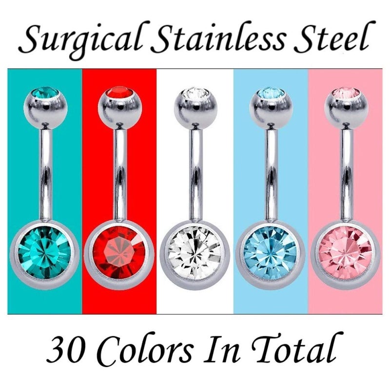 OMAIGAR Belly Button Rings 30 Pieces, Surgical Stainless Steel Belly Rings for Women with Colorful Crystal Diamonds, Body Piercing Navel Ring as Ideal Jewelry Set - Image 5
