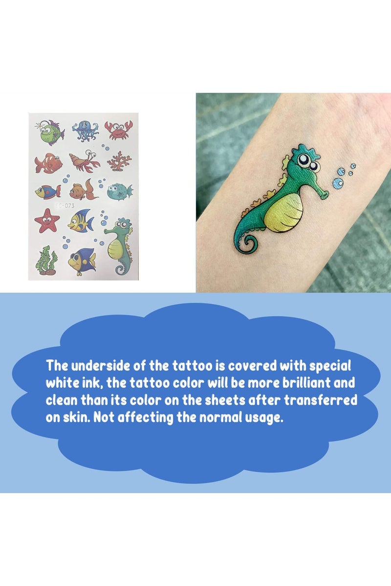 قوس قزح أورينبو 12 ورقة و200 نمط وشم مؤقت بموضوع المحيط للأطفال شاطئ حمام سباحة تحت البحر لوازم حفلات أعياد الميلاد هدايا ملصقات الوشم حورية البحر قرش سمكة استوائية حوت للأولاد والبنات - Image 3