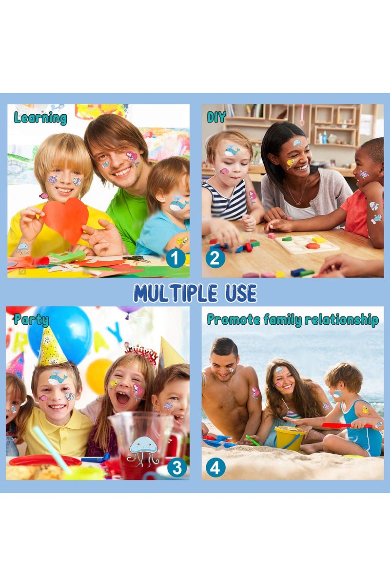 قوس قزح أورينبو 12 ورقة و200 نمط وشم مؤقت بموضوع المحيط للأطفال شاطئ حمام سباحة تحت البحر لوازم حفلات أعياد الميلاد هدايا ملصقات الوشم حورية البحر قرش سمكة استوائية حوت للأولاد والبنات - Image 4