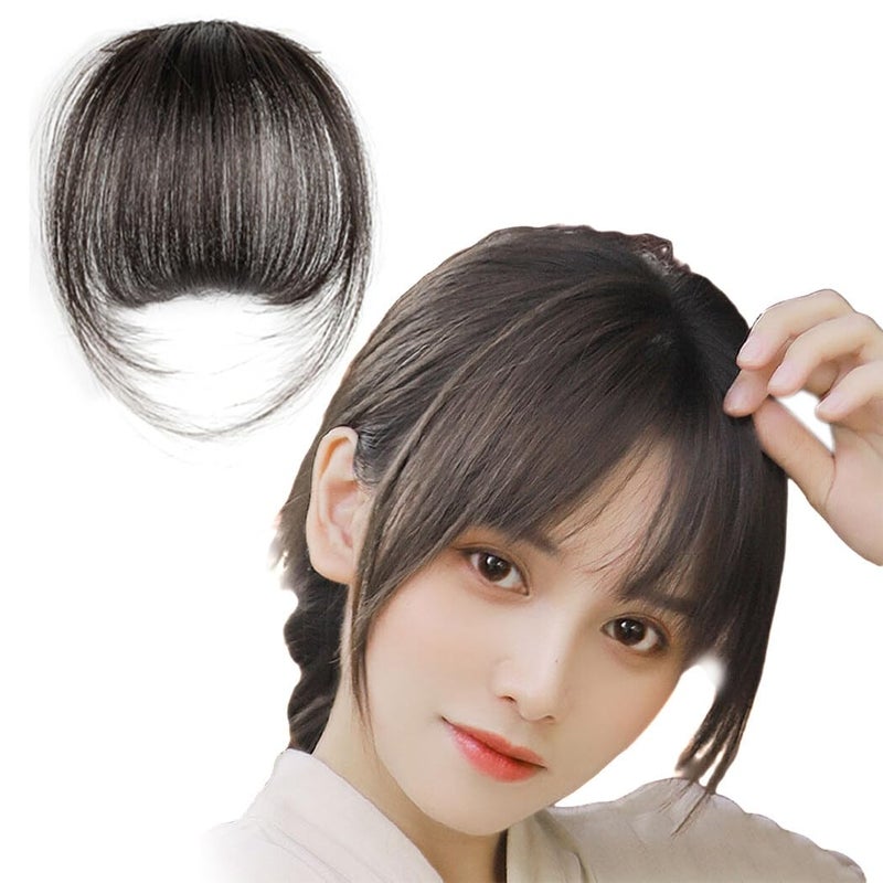 Synthetic Faux Bangs Extension Fluffy Washable Reusable Decorative Fashion Hair Natural, Brownish Black98 - Image 1