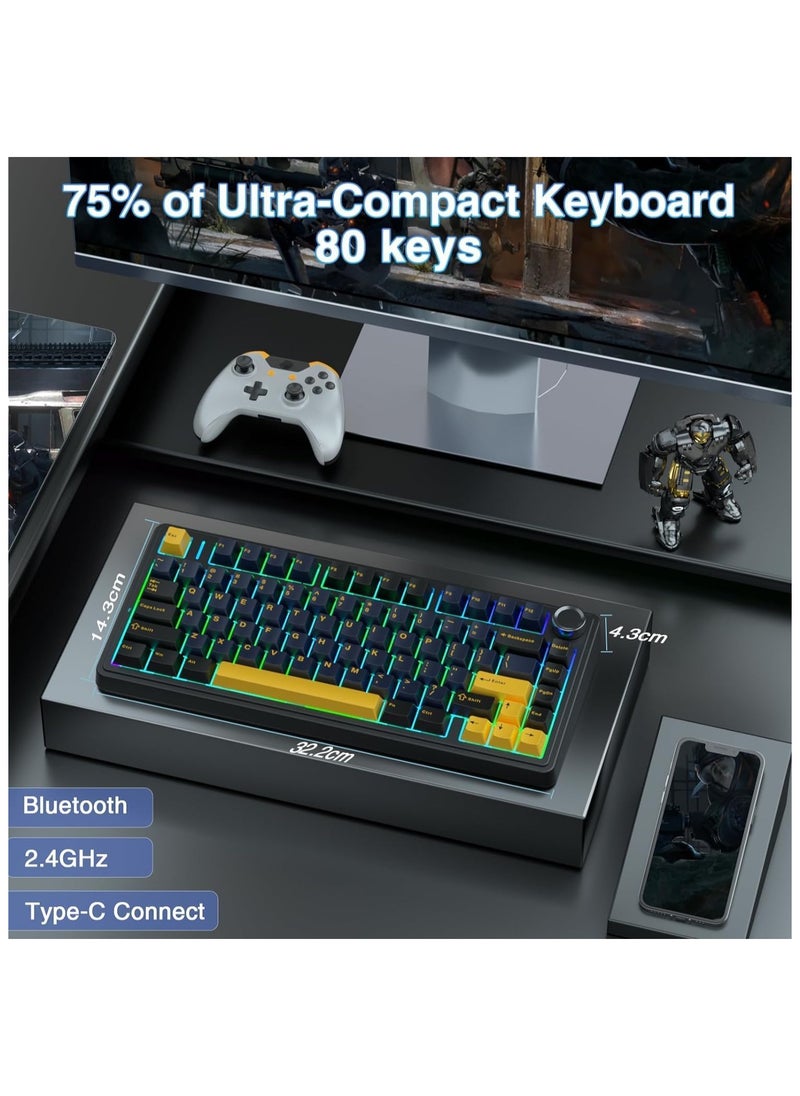 AULA F75 75% Wireless Mechanical Keyboard,Gasket Hot Swappable Custom Keyboard,Pre-lubed Greywood Switches RGB Backlit Gaming Keyboard,2.4GHz/Type-C/BT5.0 Mechanical Keyboard (Gray wood switch v3 Cool Black) - pzsku/Z737C85516C776793CC81Z/45/_/1733041674/9b86e1e8-83b5-4e78-98ff-ee125246a8a6