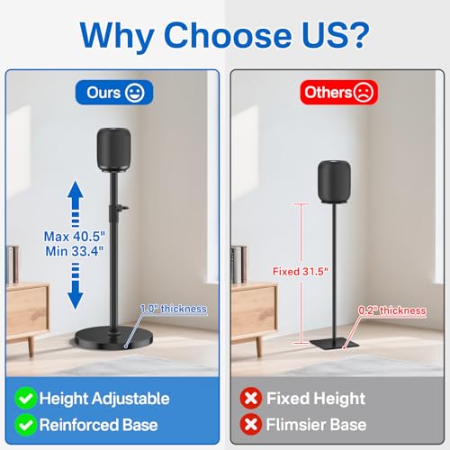 Yibracki 2 Pack Height Adjustable Speaker Stand for Homepod 1 and Homepod 2 Stand Built-in Cable Management - Heavy-Duty Floor Speaker Stands for HomePod 1st and 2nd Generation Speakers Easy to Install, Black - Image 3