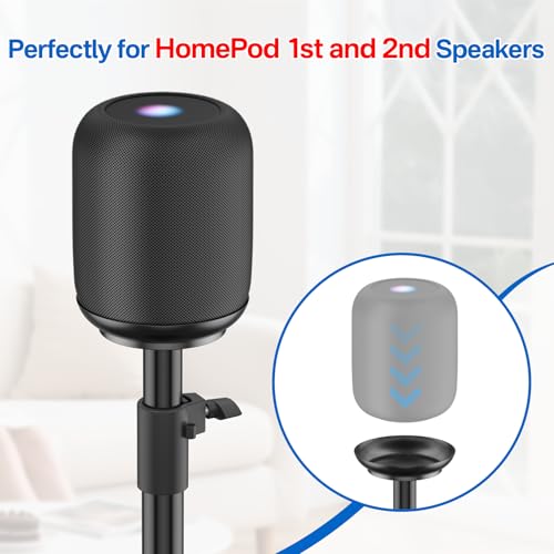 Yibracki 2 Pack Height Adjustable Speaker Stand for Homepod 1 and Homepod 2 Stand Built-in Cable Management - Heavy-Duty Floor Speaker Stands for HomePod 1st and 2nd Generation Speakers Easy to Install, Black - Image 2