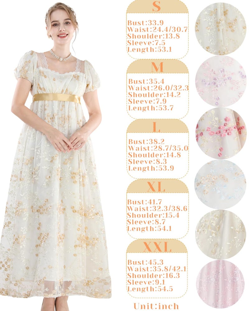 NSPSTT Golden Regency Dresses for Women Plus Size Victorian Ball Gown with Long White Gloves L - Image 5