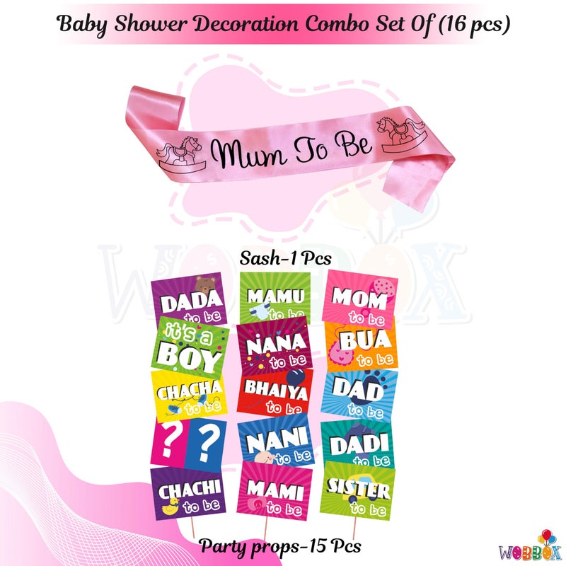 Wobbox Baby Shower Decoration Items| Baby Shower Photo Booth Props for Photoshoot, Mom to Be Satin Sash Daddy to Be Decoration, Godh Bharai Decoration Kit-(FP429) - Image 2