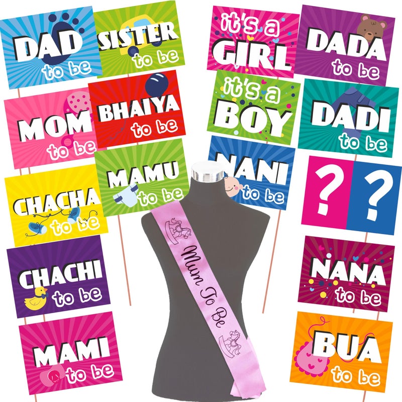 Wobbox Baby Shower Decoration Items| Baby Shower Photo Booth Props for Photoshoot, Mom to Be Satin Sash Daddy to Be Decoration, Godh Bharai Decoration Kit-(FP429) - Image 1