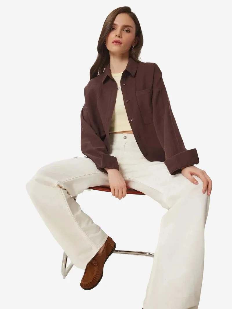 Happiness İstanbul ISTANBUL Oversized Textured Cotton Shirt with Pocket
