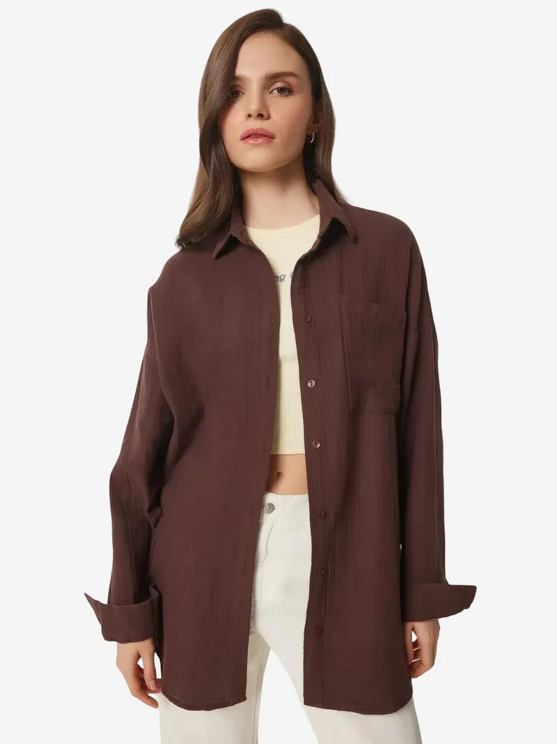 السعادة في إسطنبول ISTANBUL Oversized Textured Cotton Shirt with Pocket