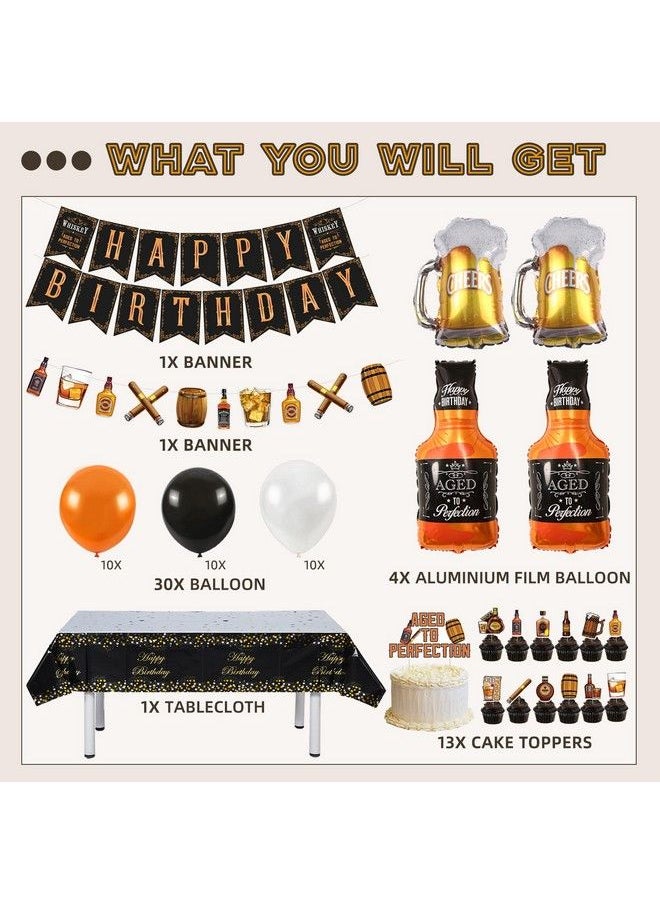 Bluegogo Whiskey Birthday Party Decorations For Men Aged To Perfection Party Supplies Include Birthday Banner Whiskey Garland Tablecloth Cake Toppers Foil Balloons For Whiskey Party Decorations For Dad Daddy  - Image 4