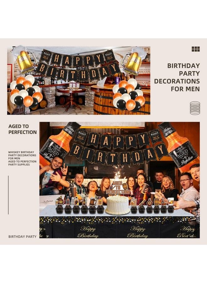 Bluegogo Whiskey Birthday Party Decorations For Men Aged To Perfection Party Supplies Include Birthday Banner Whiskey Garland Tablecloth Cake Toppers Foil Balloons For Whiskey Party Decorations For Dad Daddy  - Image 3