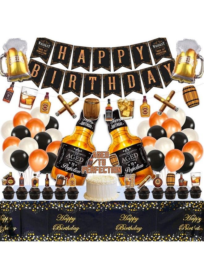 Bluegogo Whiskey Birthday Party Decorations For Men Aged To Perfection Party Supplies Include Birthday Banner Whiskey Garland Tablecloth Cake Toppers Foil Balloons For Whiskey Party Decorations For Dad Daddy  - Image 2