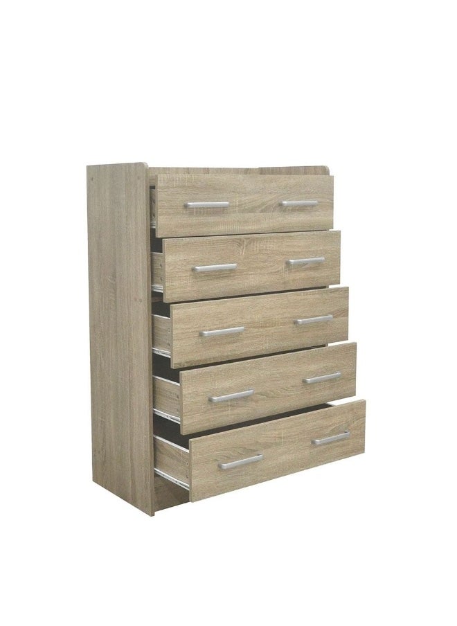 DANUBE HOME Supreme Chest Of 5 Drawers Desk Chest Of Drawers Living Room Chest Of Drawers Modern And Simple Bedroom Furniture Wall Storage Cabine - French Sonoma Oak  - Image 3