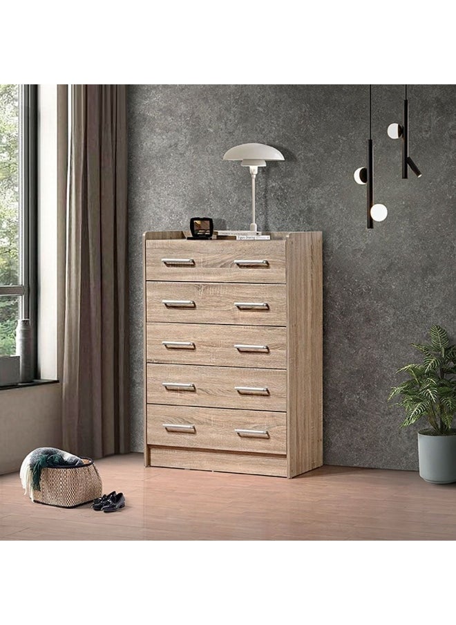 DANUBE HOME Supreme Chest Of 5 Drawers Desk Chest Of Drawers Living Room Chest Of Drawers Modern And Simple Bedroom Furniture Wall Storage Cabine - French Sonoma Oak  - Image 5