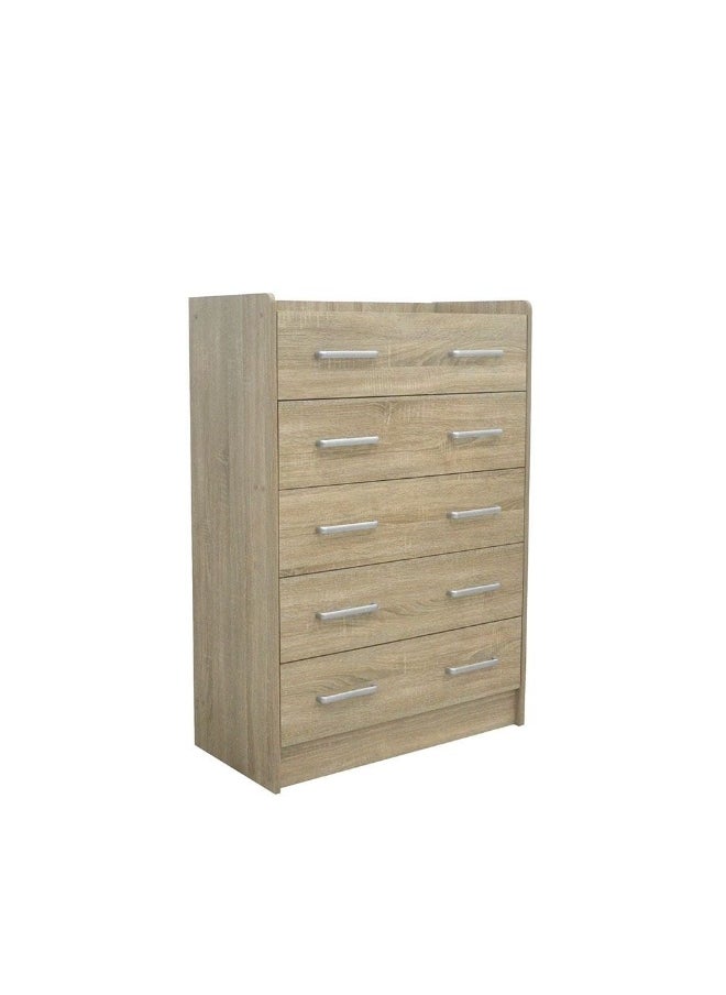 DANUBE HOME Supreme Chest Of 5 Drawers Desk Chest Of Drawers Living Room Chest Of Drawers Modern And Simple Bedroom Furniture Wall Storage Cabine - French Sonoma Oak  - Image 1