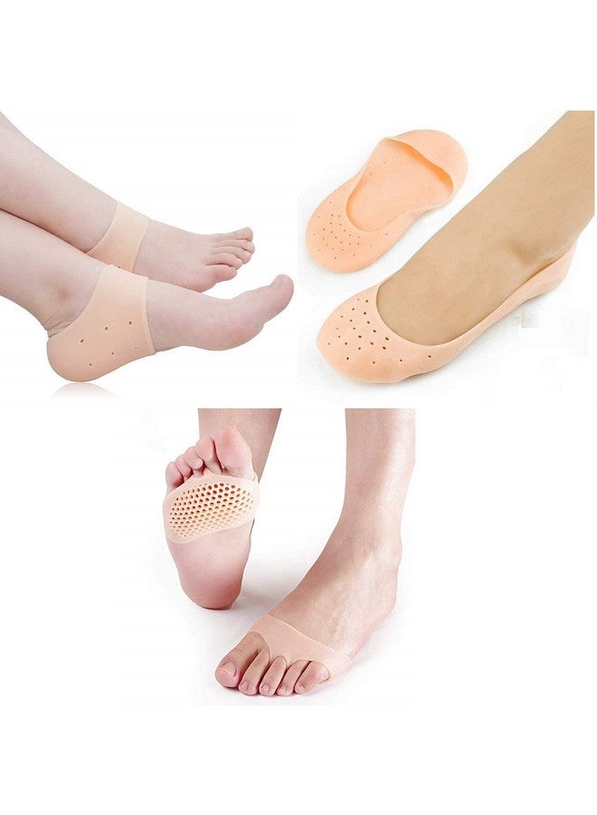 DAZVI Anti-Crack Full Length Silicone Moisturizing Heel Pads Socks Silicone Gel Pad Foot + Toe + Heel Pain Relief Cracks Foot Care Protector Pedicure Support for Men and Women Beige - Image 1
