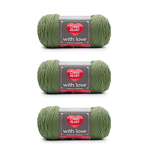 Red Heart with Love Lettuce Yarn - 3 Pack of 198g/7oz - Acrylic - 4 Medium (Worsted) - 370 Yards - Knitting/Crochet,Light Gray - Image 1