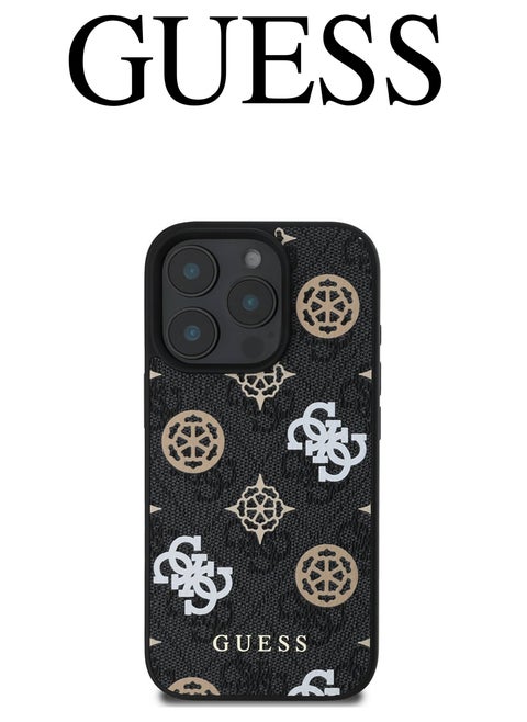 IPhone 16 Pro cover, supports wireless charging MagSafe, with a logo and a leather design approved by the global brand Guess. From CG-MOBILE. In Black