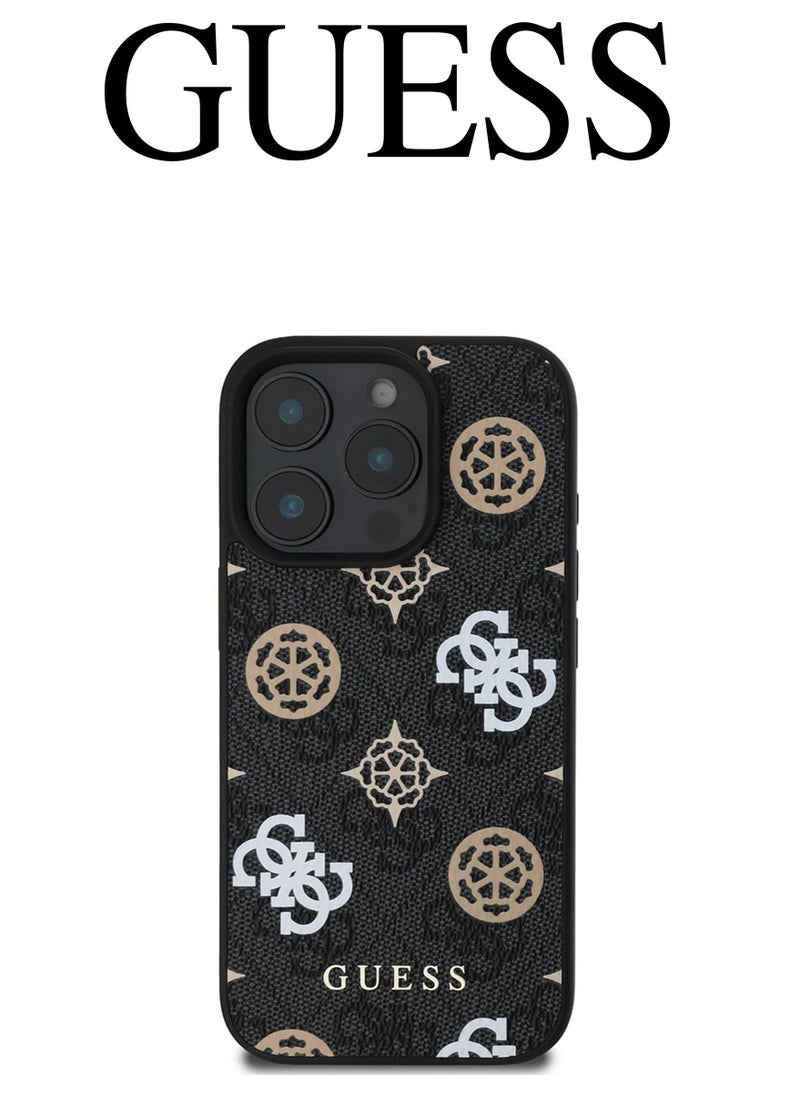 CG MOBILE IPhone 16 Pro cover, supports wireless charging MagSafe, with a logo and a leather design approved by the global brand Guess. From CG-MOBILE. In Black  - Image 1