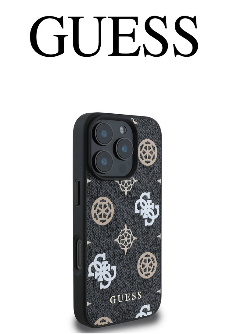 CG MOBILE IPhone 16 Pro cover, supports wireless charging MagSafe, with a logo and a leather design approved by the global brand Guess. From CG-MOBILE. In Black  - Image 3