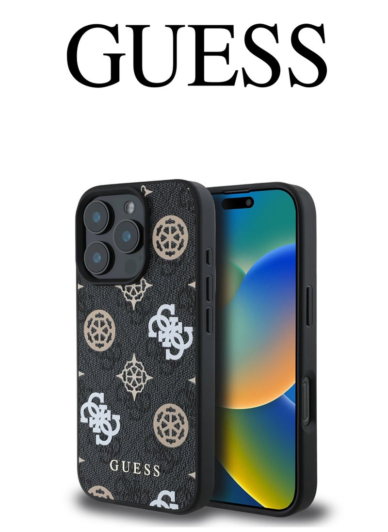 CG MOBILE IPhone 16 Pro cover, supports wireless charging MagSafe, with a logo and a leather design approved by the global brand Guess. From CG-MOBILE. In Black  - Image 2