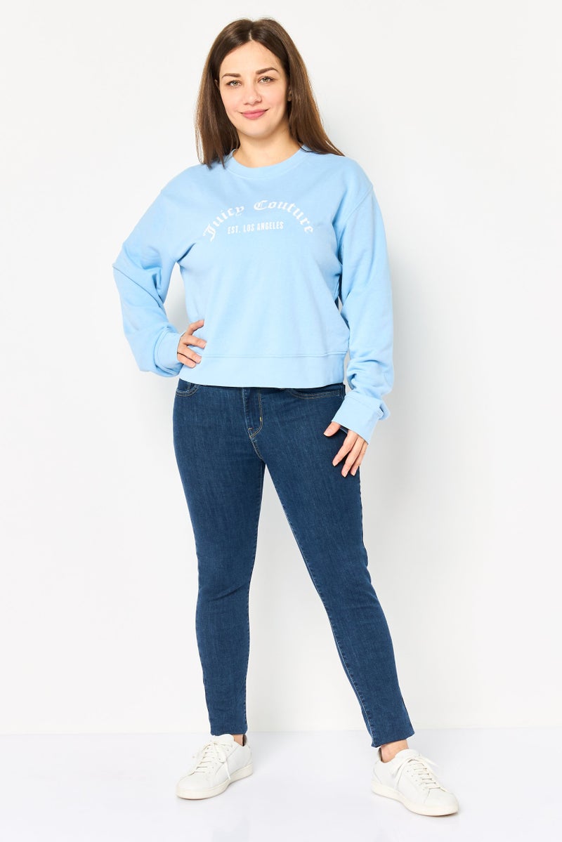 Juicy Couture Women Crew Neck Brand Logo Long Sleeves Sweatshirt, Blue - Image 2