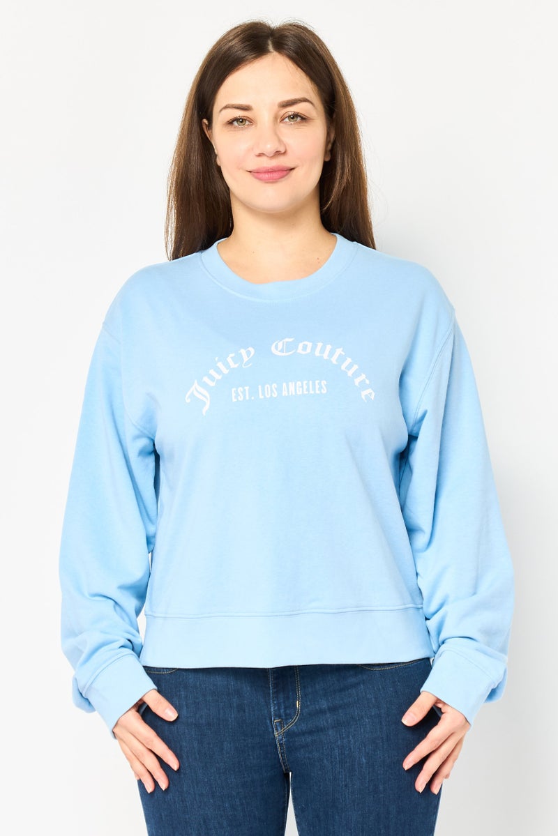 Juicy Couture Women Crew Neck Brand Logo Long Sleeves Sweatshirt, Blue - Image 1