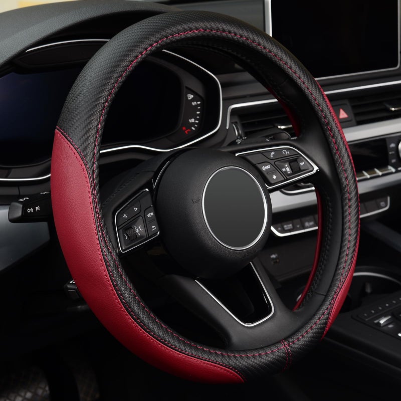 LABBYWAY Microfiber Leather Auto Car Steering Wheel Cover Universal 15 Inch AntiSlip Wheel Protector Claret