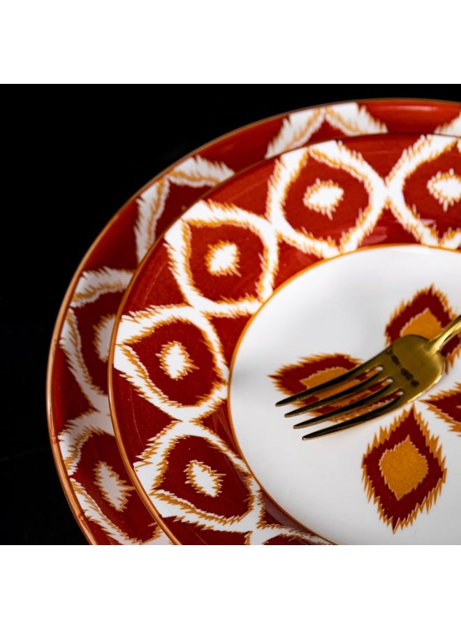 GOLD MANTIS 12-Piece Red and White Pattern Ceramic Dinnerware Set - Includes 4x 10.2-Inch Plates, 4x 8-Inch Plates, 4x 5.5-Inch Bowls | Microwave & Dishwasher Safe | Vibrant Tableware for Elegant Dining - Image 3
