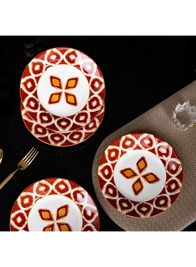 GOLD MANTIS 12-Piece Red and White Pattern Ceramic Dinnerware Set - Includes 4x 10.2-Inch Plates, 4x 8-Inch Plates, 4x 5.5-Inch Bowls | Microwave & Dishwasher Safe | Vibrant Tableware for Elegant Dining - Image 4
