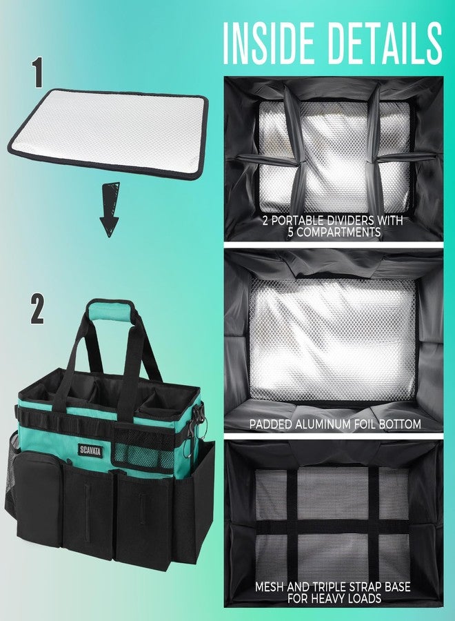 SCAVATA Wearable Cleaning Caddy Bag, Cleaning Caddy Supplies Organizer with Handle & Shoulder Straps for Housekeepers, Under Sink & Car Cleaning Tool Organizers with 4 Foldable Divider (Lake Blue) - Image 4