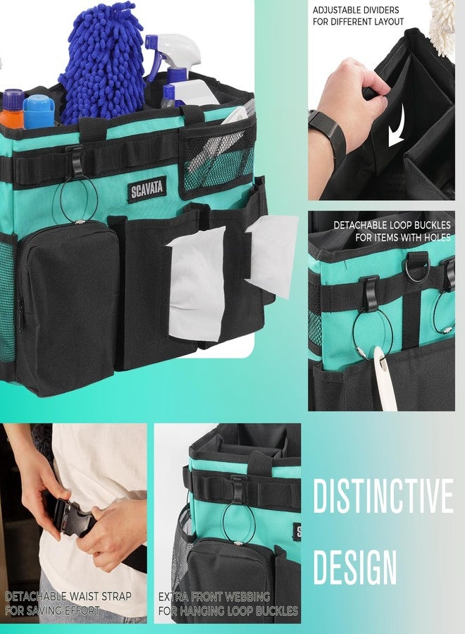 SCAVATA Wearable Cleaning Caddy Bag, Cleaning Caddy Supplies Organizer with Handle & Shoulder Straps for Housekeepers, Under Sink & Car Cleaning Tool Organizers with 4 Foldable Divider (Lake Blue) - Image 3