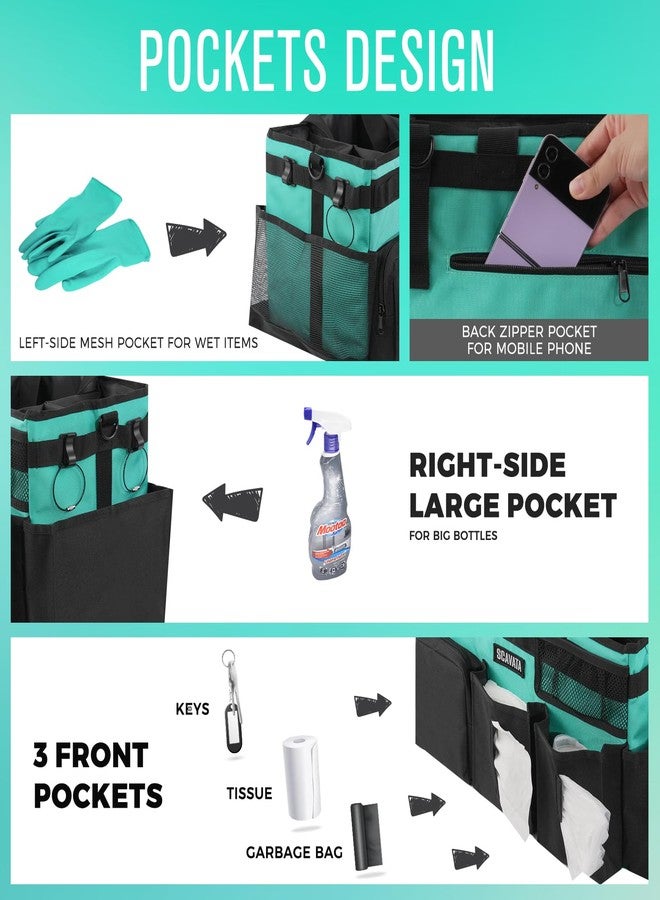 SCAVATA Wearable Cleaning Caddy Bag, Cleaning Caddy Supplies Organizer with Handle & Shoulder Straps for Housekeepers, Under Sink & Car Cleaning Tool Organizers with 4 Foldable Divider (Lake Blue) - Image 2