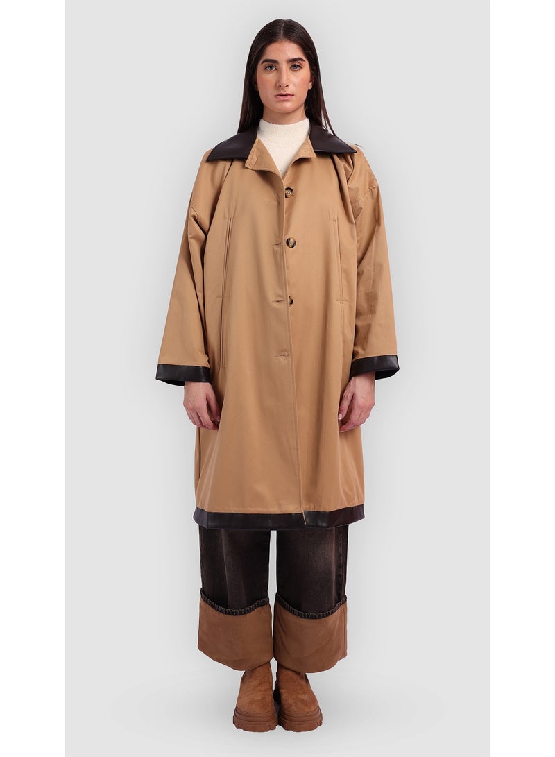 KYVELi Classic Relaxed Fit Long Coat- Beige - Image 2